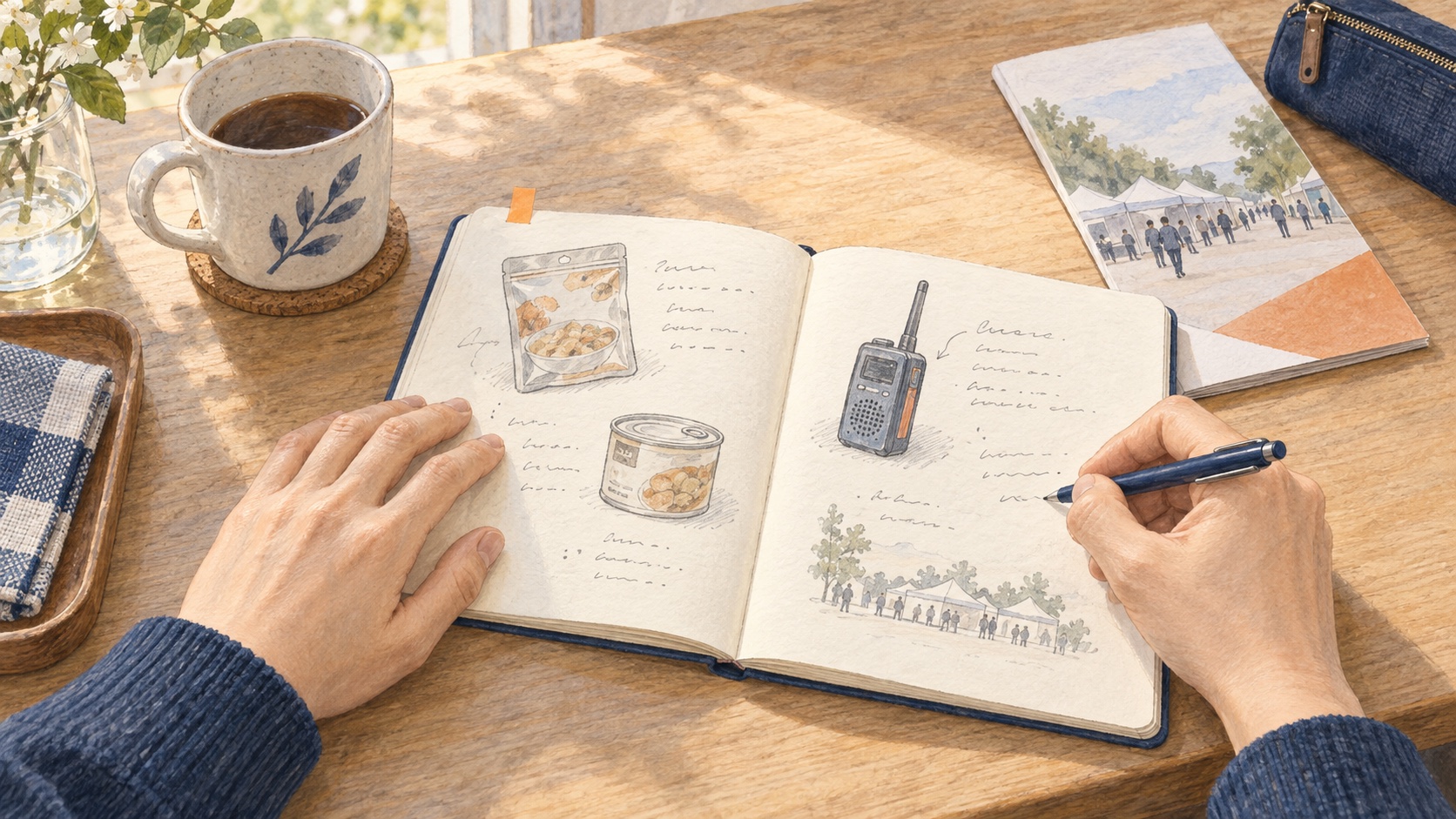 気づいたことをノートに書き留める手元のイラスト