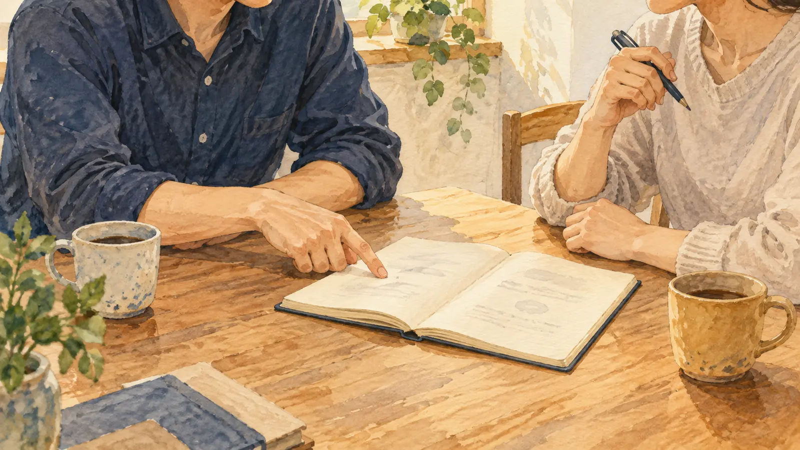 相談を聞きながら、次の行動を一緒に考える二人の挿絵